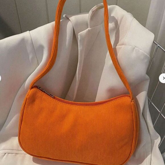 Handbags - Bright Orange Corduroy Shoulder Bag